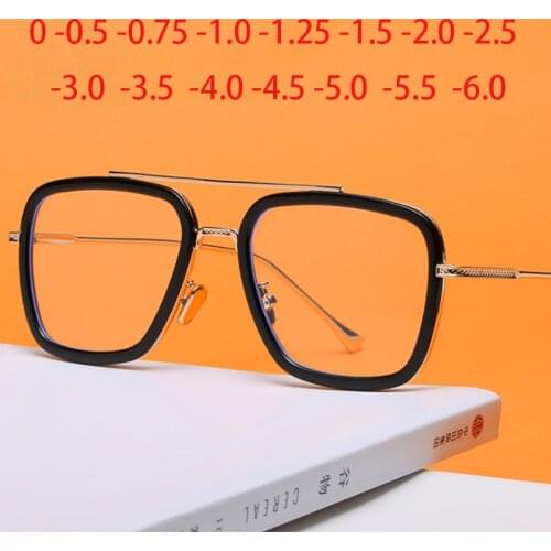 Fashion Tony Stark Style For Women Myopia Glasses Men Square Brand Design Oculos Retro male 0 -0.5 -0.75 -1.0 -1.5 TO -6.0