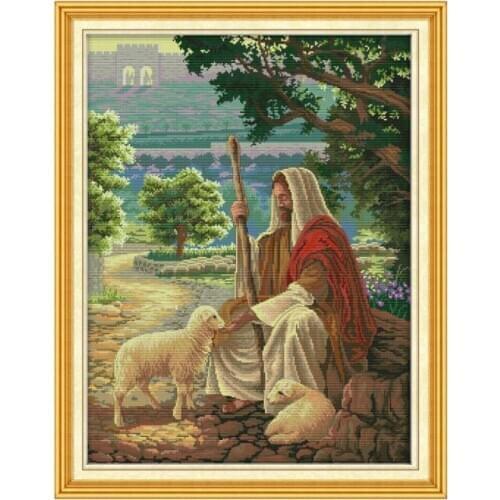 Jesus 11CT 14CT Chinese Character Stitch Kit Jesus Shepherd Sharply diy Handmade Wall Decoration Hanging Picture