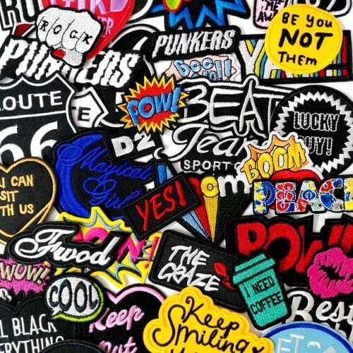 YES ROCK COOL POW DIY Cloth Badges Mend Decorate Iron On Patch Clothes Apparel Sewing Decoration Applique Sew On Patches