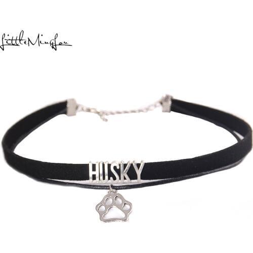 Little Minglou fashion HUSKY Choker Necklace dog Charm Pendant Velvet handmade Collar Jewelry choker for women Collares Mujer