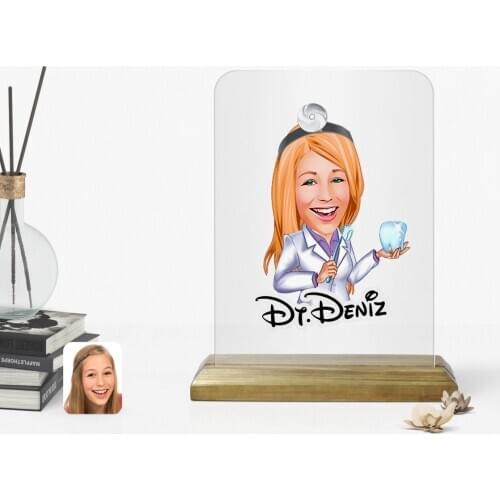 Personalized Women 'S Dentist Caricature Of Wooden Standing Frame Reliable Special Design Good Quality Surprise Dear Friend gift