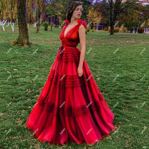 Fantacy Tulle Tiered Wedding Dresses V Neck Sleeveless Vestidos de Noivas Bridal Suknia Robe De Mariee Engagement Custom Made