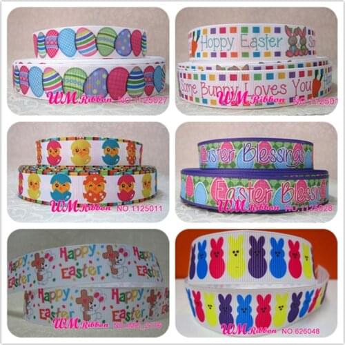 Q&N OEM ribbon 7/8inch 22mm OEM Easter Day egg and rabbit printed grosgrain ribbon 50yds/roll free shipping for headband