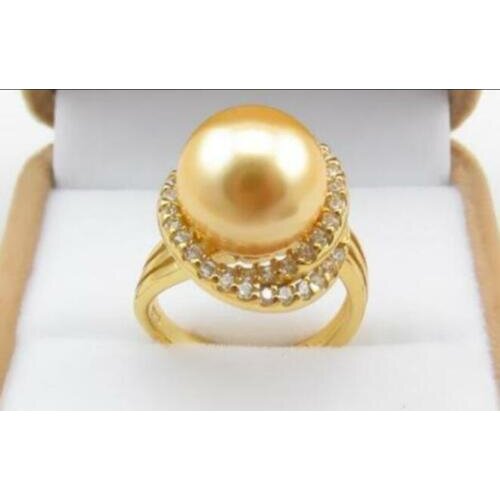 11-12MM NATURAL SOUTH SEA GENUINE Gold PEARL YELLOW ADJUSTABLE RING SIZE 8