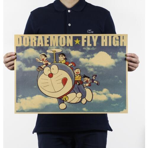 Classic Anime Doraemon Retro Poster Japan Vintage Kraft Paper Poster Bedroom living Room Home Decoration Wall Stickers