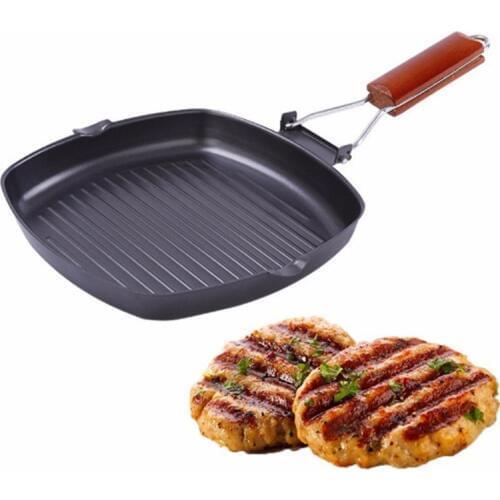 New 24CM Frying Steak Pan Thickening Folding Non-stick Grill Pan Refined Iron Pot Barbecue for Home Outdoor Camping Cookware