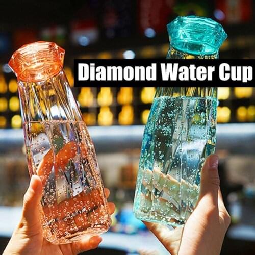 420ML Diamond Shaped Glass Colorful Crystal Water Bottle Portable Glass Juice Outdoor Drinking Water Cup