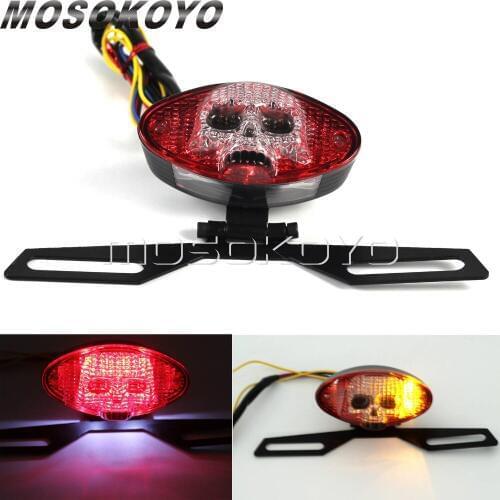 Cat Eye 3D Skull Face 12V LED Tail Light With Turn Signal Indicator Universal Skeleton Brake Lamp for Harley Cafe Racer Chopper