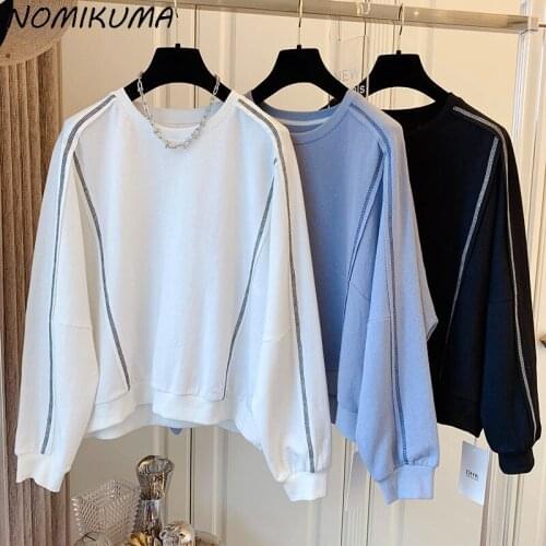Nomikuma Korean Patchwork Sweatshirt Women Autumn 2021 New Top Jumpers Causal Long Sleeve O-neck Pullover Hoodies Female 6Z442