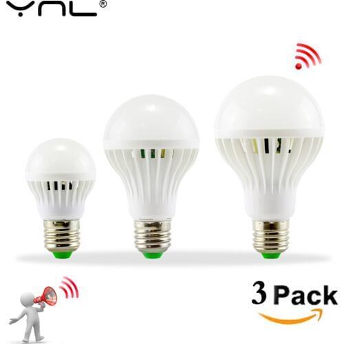 3PCS/Lot Led bulb Sound Motion Sensor Auto matic Smart LED Bulb E27 3W 5W 7W 9W 12W White AC 220V Detection Lampada Sound Sensor