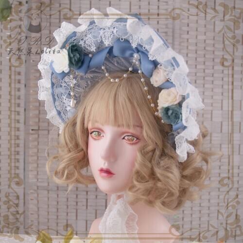 Victorian Vintage Princess Lolita Lace Bow Rose Bonnet Pearl Penda Victorian Vintage Princess Lolita Lace Bow Rose Bonnet Pearl