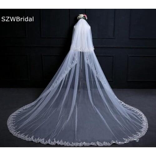 New Arrival Lace Edge wedding veil long Ivory 3 Meter Long Bride Wedding accessories Bridal Veils Voile mariage tocado novia