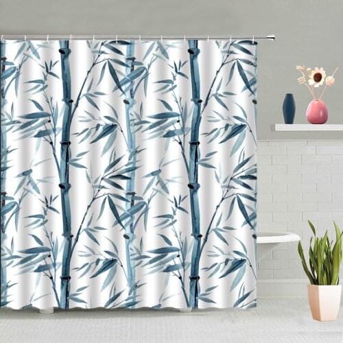 Bathroom Accessories Shower Curtain Bamboo Simple Background Pattern Partition Screen Waterproof Polyester Fabric With Hooks