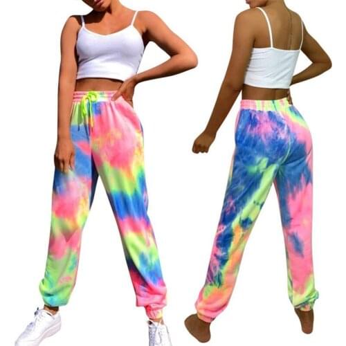 Women Tie-dye Pants High Waist Multicolor Printing Casual Ladies Loose Streetwear Trousers