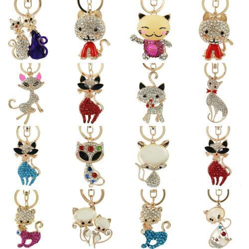 Women bag charm trinket rhinestone animal Cat car key chain keyring bag key fobs holder keychains birthday gift souvenir jewelry