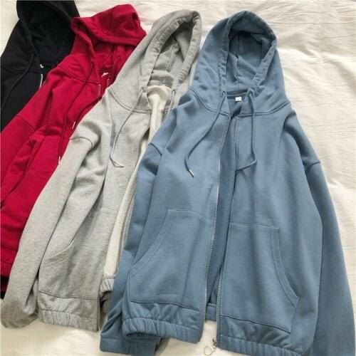 2021 Spring and Autumn Thin Hooded Sweater Women Loose Korean Style Lazy Style Student Gray Zipper Cardigan Salt Coat Women