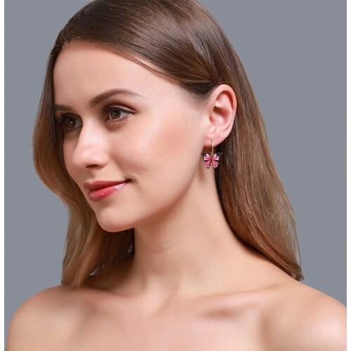 Golden Colourful Blue Purple Pink Butterfly Alloy Geometry Irregular Glossy Dazzling Dangle Earrings & Drop Earrings for Women