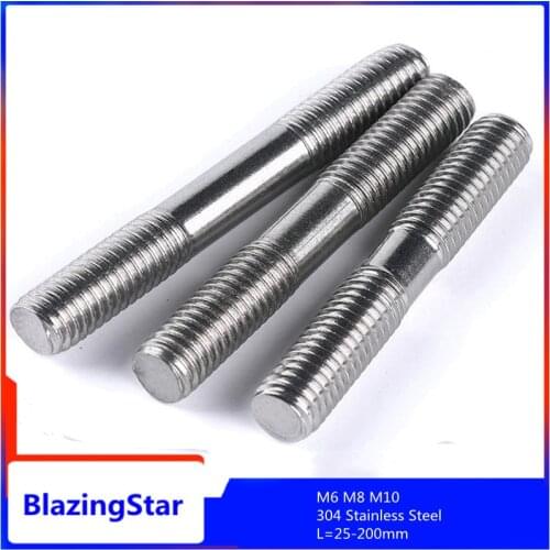 1/2PCS M6 M8 M10 304 Rod Double Thread Stainless Steel Screw Stud Screw Rod Stud Bolt GB901 L=25-200mm