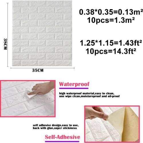10 Pcs 3D Wall Stickers Waterproof Self-Adhesive Imitation Brick Sticker Paper Stone Wallpaper TV background Decoration