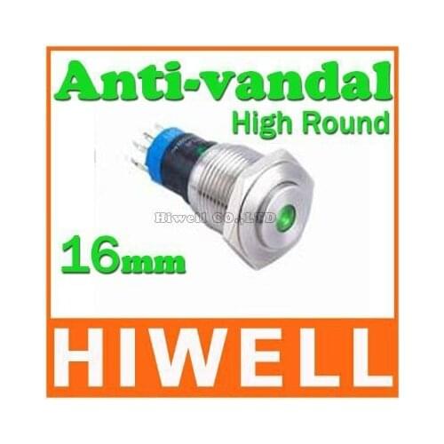 16MM latching dot illuminated anti-vandal push button high round 1NO1NC