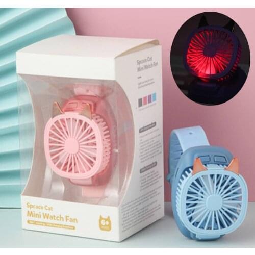 2021 Creative Mini Watch Fan USB Charging Three-gear Adjustment Small Cooling Fan Colorful Lights Mute Childrens Student Gift