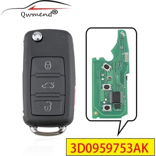 3+1 4 Buttons ASK Remote Car Key for Volkswagen Phaeton Touareg 2002-2010 Flip Key Car PCF7946A Chip ID46 315/433mhz 3D0959753AK