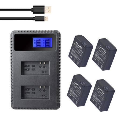 4Pcs 3.7V 1250mAh AHDBT-301 GoPro Hero3 AHDBT301 AHDBT 301 Li-ion Replacement Battery + LCD USB Dual Charger for Gopro Hero 3/3