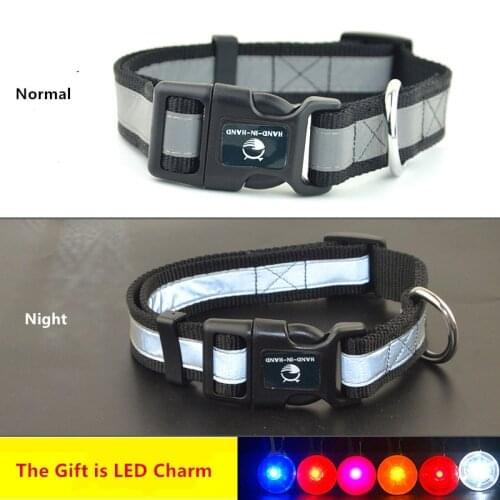 4 Colors 2.0cm 2.5cm Reflective Nylon Medium Big Dog Collar LED Charm As Gift Large Pet Collars