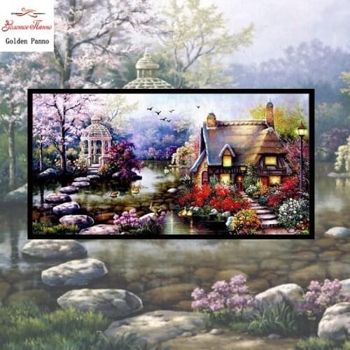 Golden panno,5D,diy diamond embroidery,Full,square,Diamond Painting,Cross Stitch,3D,diamond,Mosaic,Needlwork,Garden hut