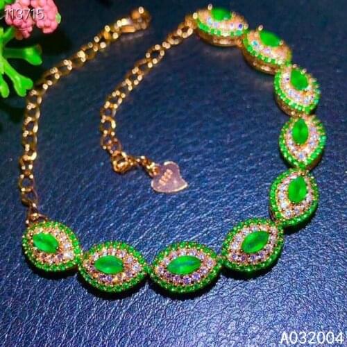 KJJEAXCMY Fine Jewelry 925 Sterling Silver inlaid gemstone Emerald women hand bracelet lovely support detection