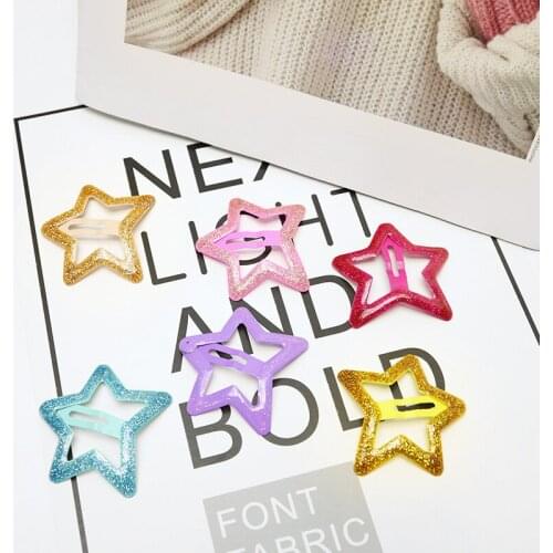 Boutique ins 24pcs Fashion Cute Glitter Star Snap Clips Solid Cartoon Hair Clips Barrettes Princess Headwear Hair Accessories
