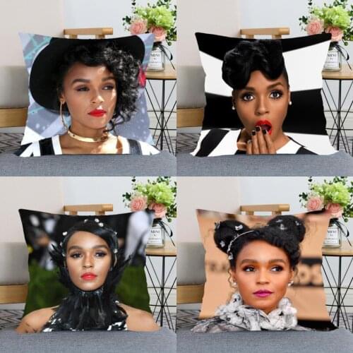 Custom Janelle Monae Zipper Pillowcase Home Decoration Satin Fabric Square Pillowcase 40x40cm Bedroom Pillow Cover 0511