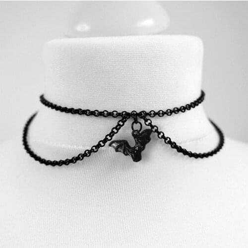 Black Dainty Gothic Chain Bat Choker Tattoo Moon Chain Stretchy Choker