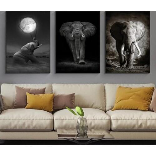 Black Animal Art Elephants Canvas Painting Wall Art Posters Prints Wall Pictures for Living Room Bedroom Home Cuadros Decoration