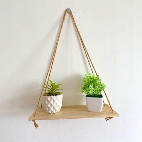 Wooden Rope Swing Shelf Plant Flower Pot Tray Wall Shelf Sundries Storage Wall Hanging Children Bedroom Rack Home Decor