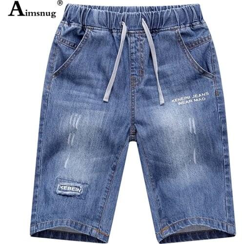 Children Demin Shorts Fashion Ripped Half Pants Boys Clothing 2021 Summer Pocket Design Kids Casual Drawstring Shorts For Boys