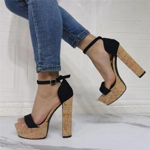 Elegant Pole Dance Shoes Wood High Heels Women Sexy Show Chunky Sandals Party Club Platform High-Heeled Open Wedding New 13 CM