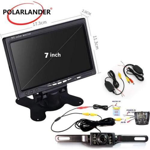 Hot sale 7led camera rearviwe with wireless 7 Inch TFT LCD Color Display Screen Car Rear View Monitor ,free shipping