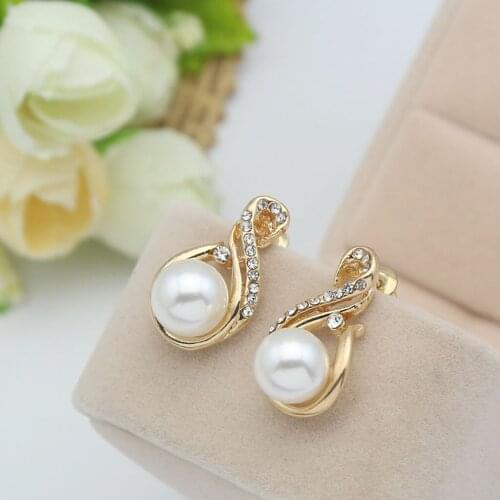 Crystal Rhinestone Pearl Necklace and Earrings Bridal Jewellery Sets For Wedding