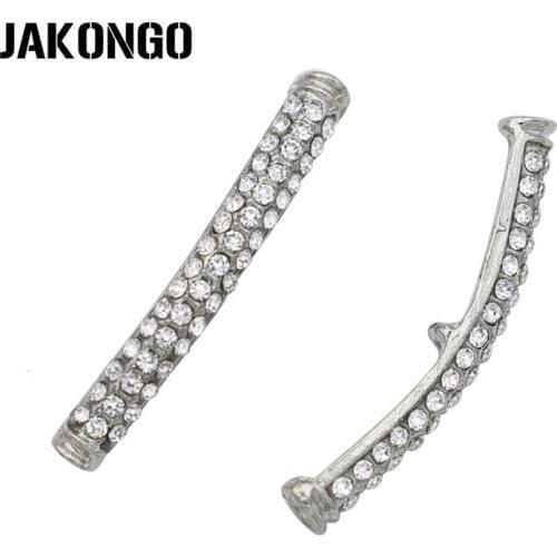 JAKONGO Antique Sliver Plated Curved Tube Crystal Spacer Beads Connectors For Making Bracelets DIY Jewelry Findings 36*6mm 4pcs