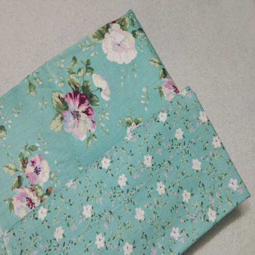 Pretty 50x160cm 100% Cotton Lake Green Rose Floral Printed Cotton Fabric big small floral fabric for DIY Sewing Clothing Bedding