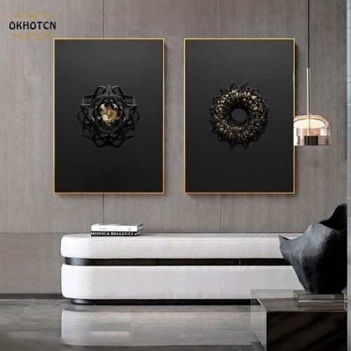 Creative Black Gold Hand Canvas Painting Mask Character Antlers Posters and Prints Modern Wall Art Pictures for Bedroom Decor