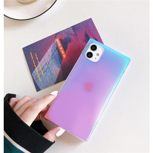 Laser Purple light Square Phone Cases For iPhone 12 mini 11 pro max Xs max XR X 8 7Plus color Soft Right angle border Back Cover