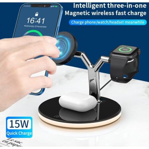3 In 1 Magnetic Wireless Charger 15W Fast Charging Station for Magsafe IPhone 12 Pro Max Chargers for Apple Watch Airpods Pro