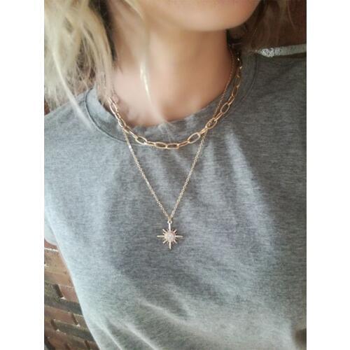 TRENDY GOLD COLOR PLATING STAR CHARM LAYERED NECKLACE FOR WOMEN