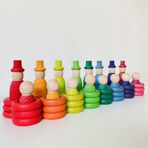 Kids Season Figure Set Pretend Play Rainbow Peg Dolls People Creative Loose Parts Coins Rings Blocks Montessori Educational Toys