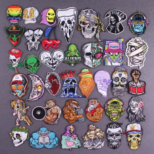 Punk Patch Bear/Tiger Embroidered Patches For Clothes Iron On Patches For Clothes Alien Stripe Patch Diy Appliques Skull Badges