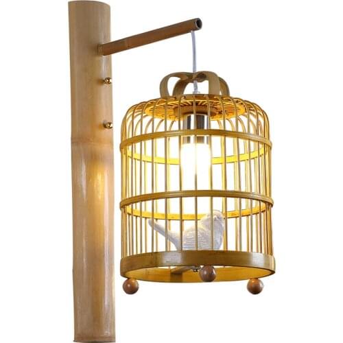 Birdcage Bamboo Art Chinese Style Study Wall Lamps Bedroom Retro Shop Aisle Staircase Garden Wall Sconces Lights Deco Fixtures