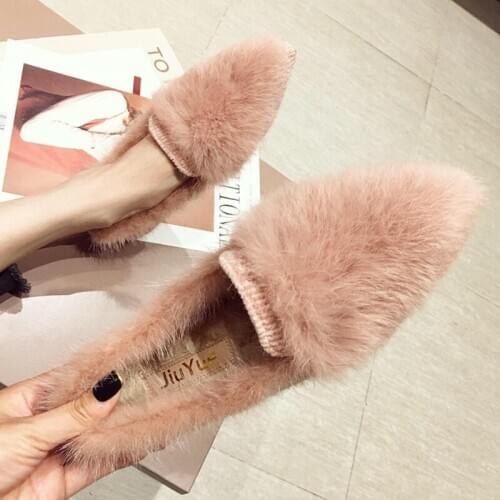 2021 winter new velvet warm shoes flat bottom all-match mink casual womens beanie shoes women wear lazy shoes outside home