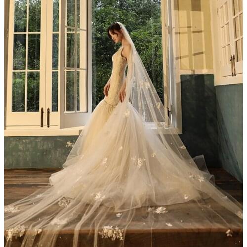 New Arrival Long Wedding Veil Ivory White Tulle Lace Appliques Bridal Veil Wedding Accessories for Bride 2020 In Stock